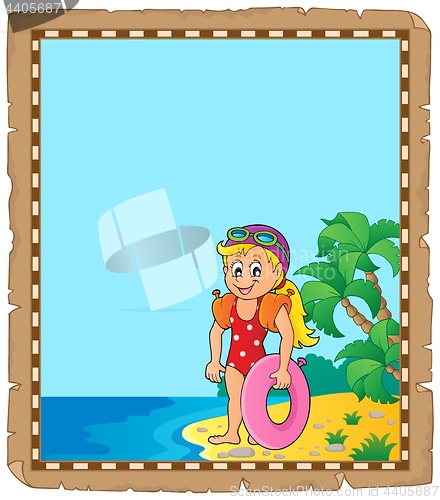 Image of Parchment with little girl swimmer