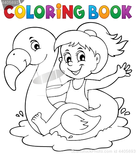 Image of Coloring book girl on flamingo float 1