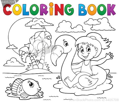 Image of Coloring book girl on flamingo float 2