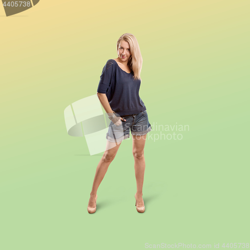 Image of Woman isolated on trendy gradient background