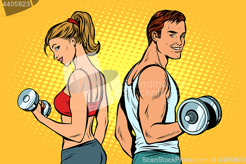 Image of man and woman with dumbbells