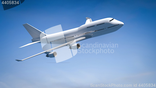 Image of airplane in the blue sky