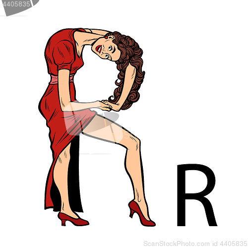 Image of letter R ar or. Business people silhouette alphabet