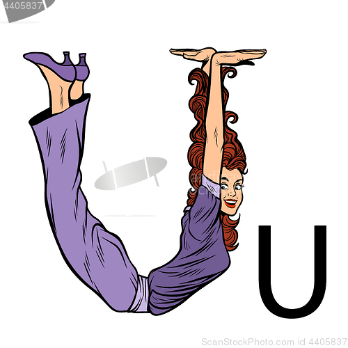 Image of letter U ues. Business people silhouette alphabet