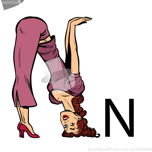 Image of letter N en. Business people silhouette alphabet