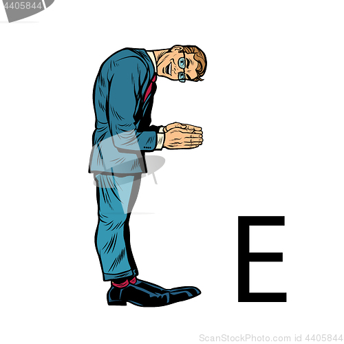 Image of letter E ees. Business people silhouette alphabet