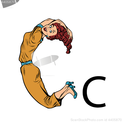 Image of letter C cee. Business people silhouette alphabet
