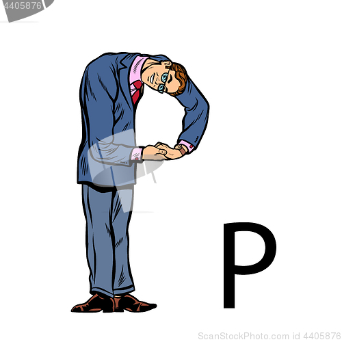 Image of letter P pee. Business people silhouette alphabet