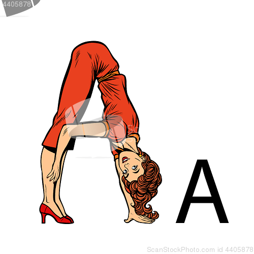 Image of letter A as aes. Business people silhouette alphabet