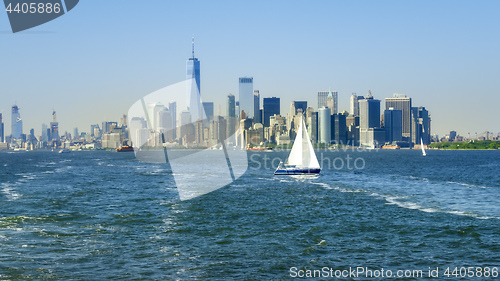 Image of New York City Manhattan skyline from the sea