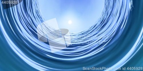 Image of curved tunnel blue ocean with sun