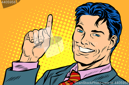 Image of businessman pointing up