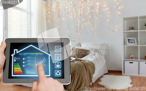 Image of tablet pc with smart home settings on screen