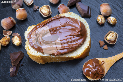 Image of Hazelnut Nougat cream on slice of bread