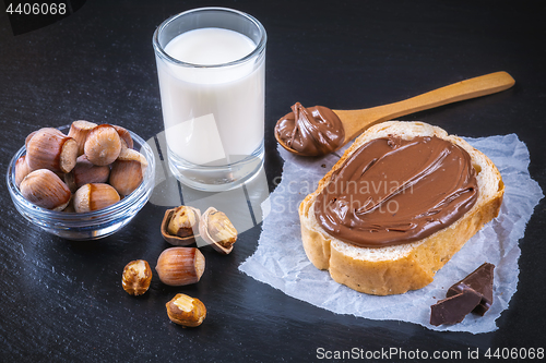 Image of Hazelnut Nougat cream on slice of bread