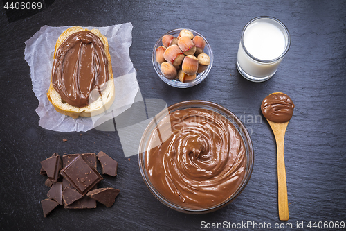 Image of Hazelnut Nougat cream on slice of bread