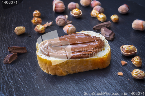 Image of Hazelnut Nougat cream on slice of bread