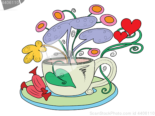 Image of A tea Cup with fairy flowers growing out of it