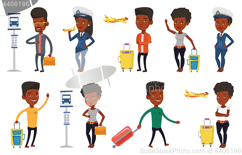 Image of Transportation vector set with people traveling.