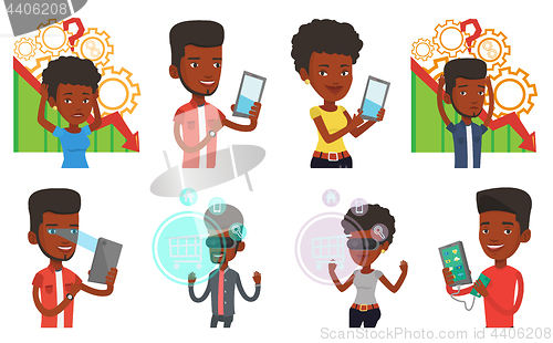 Image of Vector set of people using modern technologies.