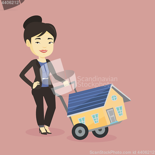 Image of Young woman buying house vector illustration.