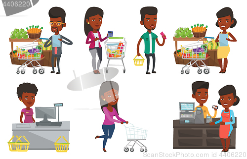 Image of Vector set of shopping people characters.