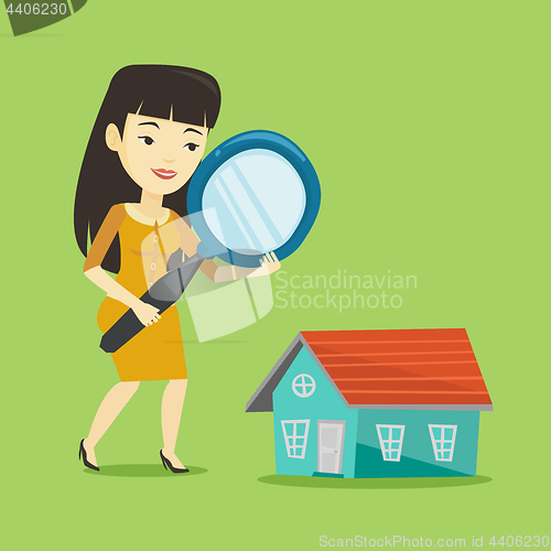 Image of Woman looking for house vector illustration.