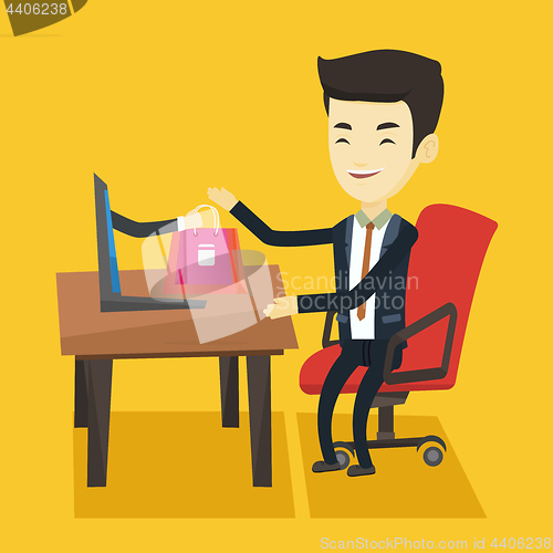 Image of Man shopping online vector illustration.