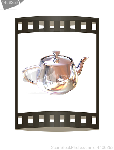 Image of Chrome Teapot. 3d illustration. The film strip.