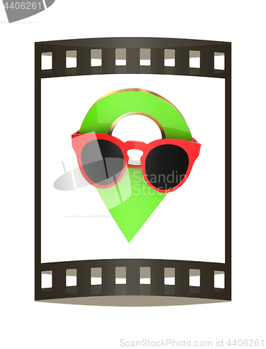 Image of Glamour map pointer in sunglasses. 3d illustration. The film str