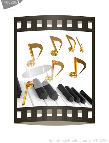 Image of music notes  background. 3D illustration. The film strip.