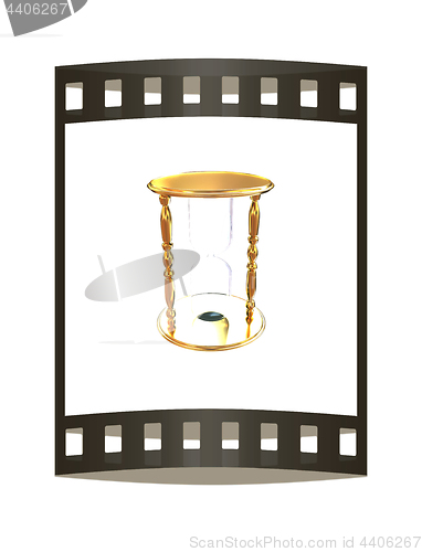 Image of Golden Hourglass. 3d illustration. The film strip.