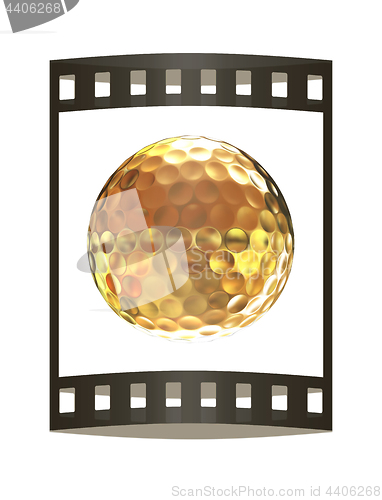 Image of 3d rendering of a golfball in gold. The film strip.