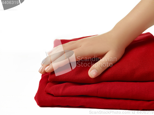 Image of red abstract cloth, fabric background and texture, curtain theater
