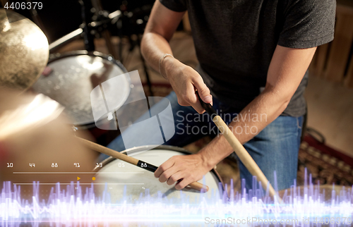 Image of musician playing drums at sound recording studio