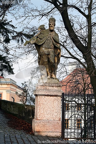 Image of statue of saint maked in cathedral's yard