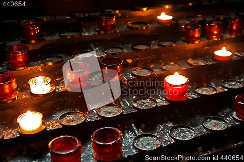 Image of burnig candles at the altar in cathedral