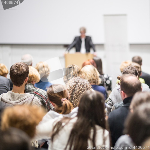 Image of Business speaker giving a talk at business conference event.