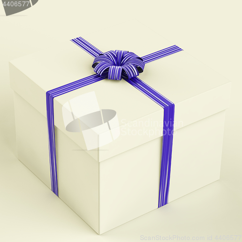 Image of White Gift Box With Blue Ribbon As Birthday Present For Man