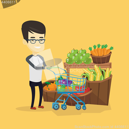 Image of Customer with shopping cart vector illustration.