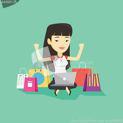 Image of Woman shopping online vector illustration.