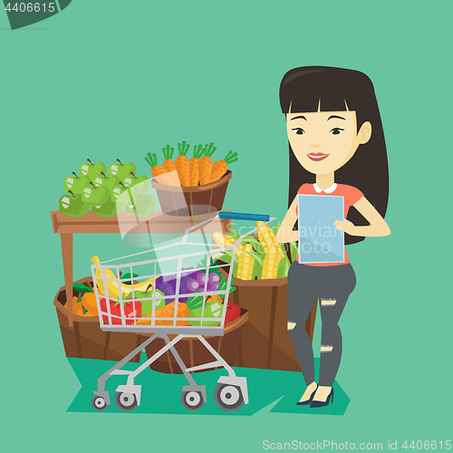 Image of Woman with shopping list vector illustration.