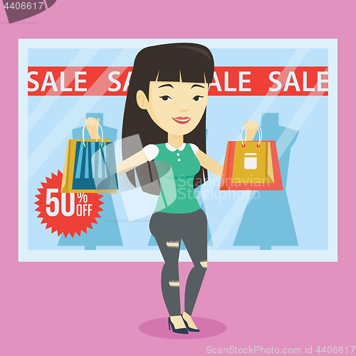 Image of Woman shopping on sale vector illustration.