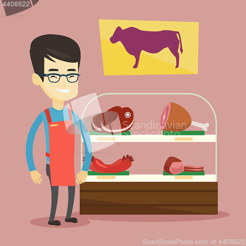 Image of Butcher offering fresh meat in butchershop.