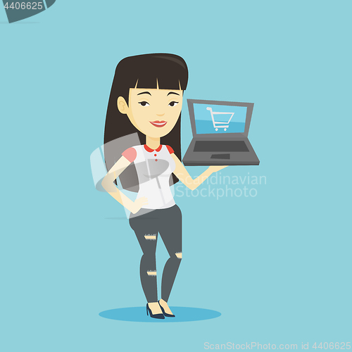 Image of Woman shopping online vector illustration.