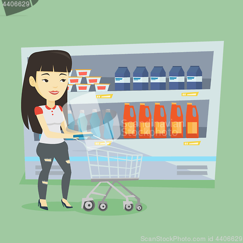 Image of Customer with shopping cart vector illustration.