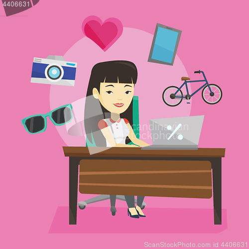 Image of Woman shopping online vector illustration.