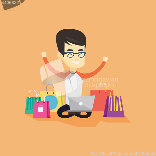 Image of Man shopping online vector illustration.