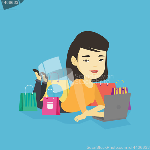 Image of Woman shopping online vector illustration.