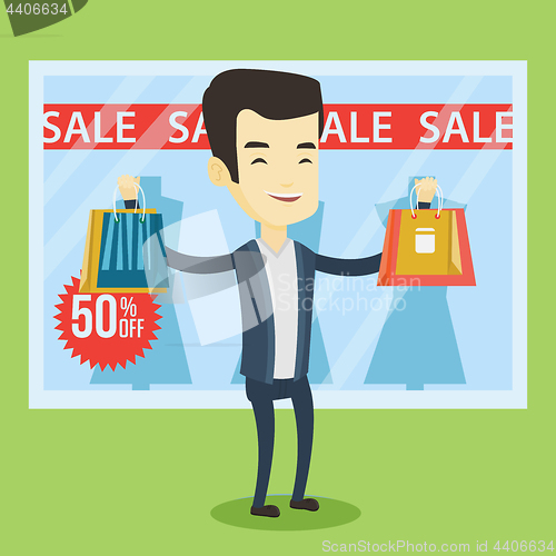 Image of Man shopping on sale vector illustration.